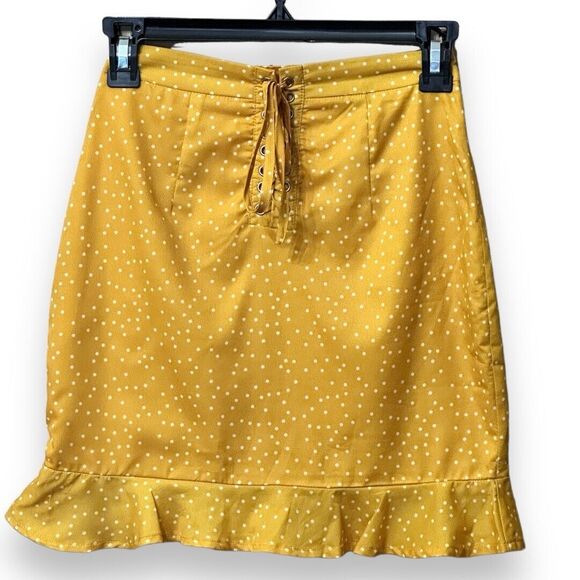 By The Way Dresses & Skirts - Revolve By The Way Esme Polka Dot Yellow Ruffle Mini Skirt XXS Lace Up Front